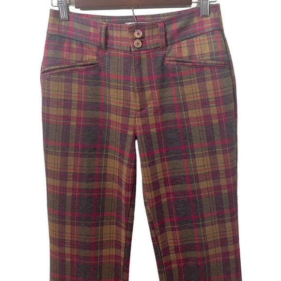 ANTHROPOLOGIE The Essential Trouser Gray Pink Beige Plaid Low Rise Size 0 - Picture 2 of 8